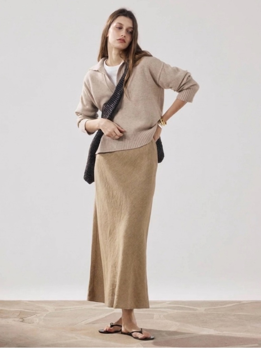 SOLD Banana Republic Linen Maxi Slip Skirt Size Medium Tan - Picture 9 of 9